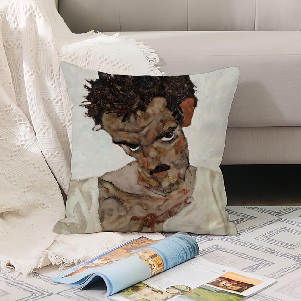 Austrian Painter E-Egon S-Schiele Pillow Case Office Cushions Suitable For Sofa Car Bedroom Decorative Cushion Cover