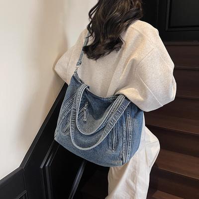 Washed Denim Literary Daily Commute Shoulder Bag New Large-capacity Women's Casual Messenger Bag