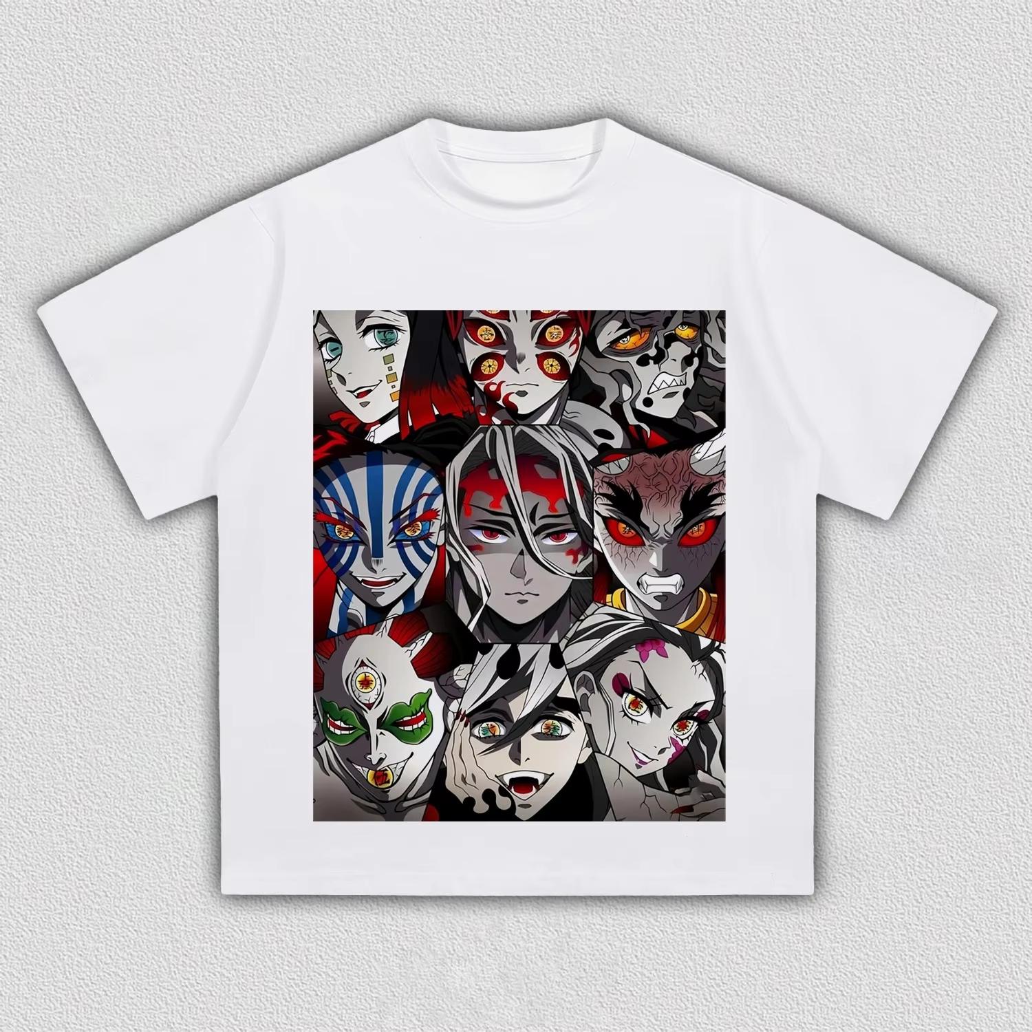 Unisex Vintage Demon Slayer Upper Rank Demons Collage Print T-Shirt, Dark Aesthetic Anime Casual Streetwear T-shirt 4XL