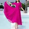 Sommermode Neues Koreanisches Schlichtes Elegantes Mittellanges Chiffonkleid Einfarbig V-Ausschnitt Taille Reißverschluss Patchwork Schmetterlingsärmel Kleider