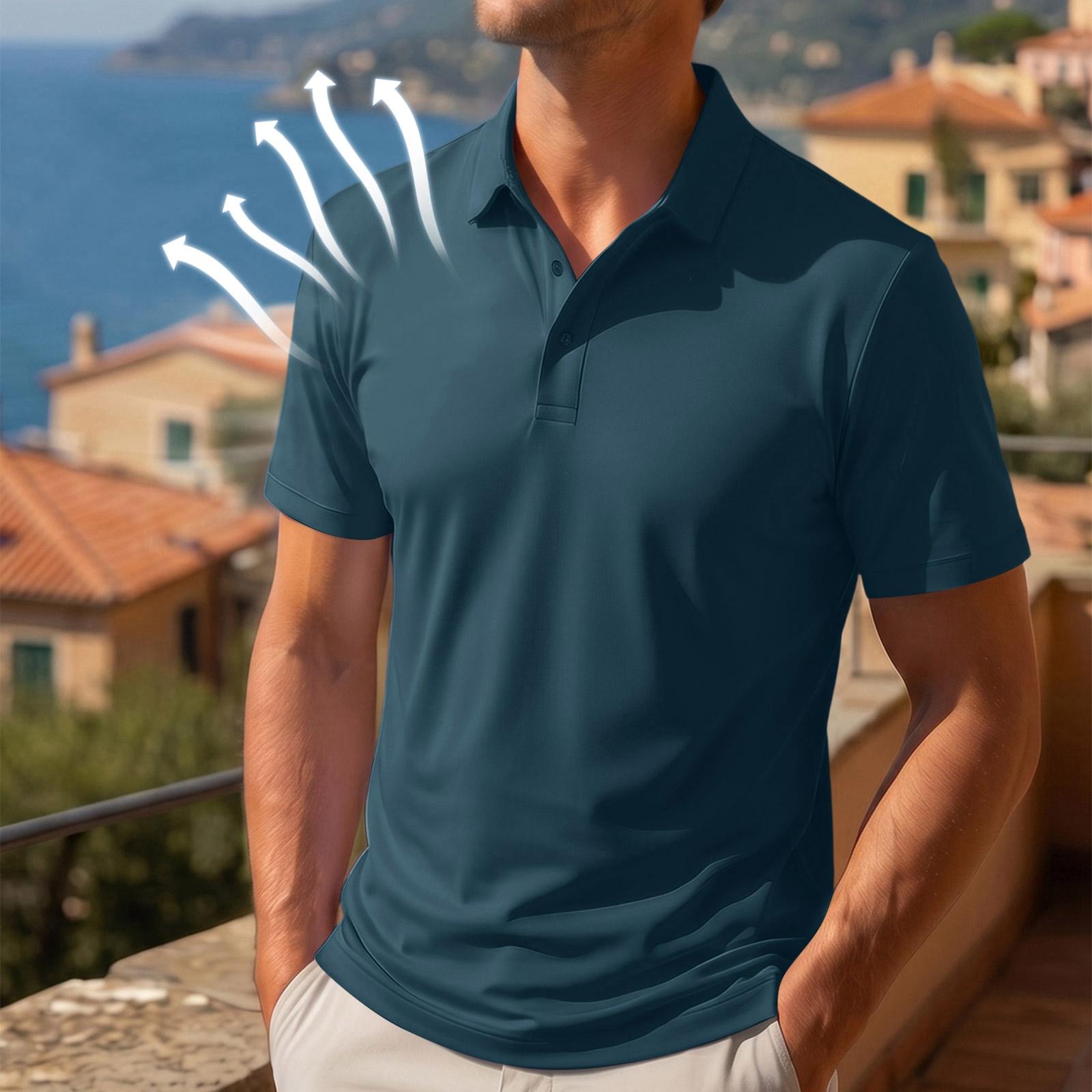 

Men Short Sleeve Button Down Shirt Breathable Quick Dry Wrinkle Resistant Ice Silk Collared Top for Casual or Outdoor Use XL