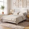 Bed Frame 140 X 200 Cm With Adjustable Headboard Upholstered Bed With 12 Slats Beige