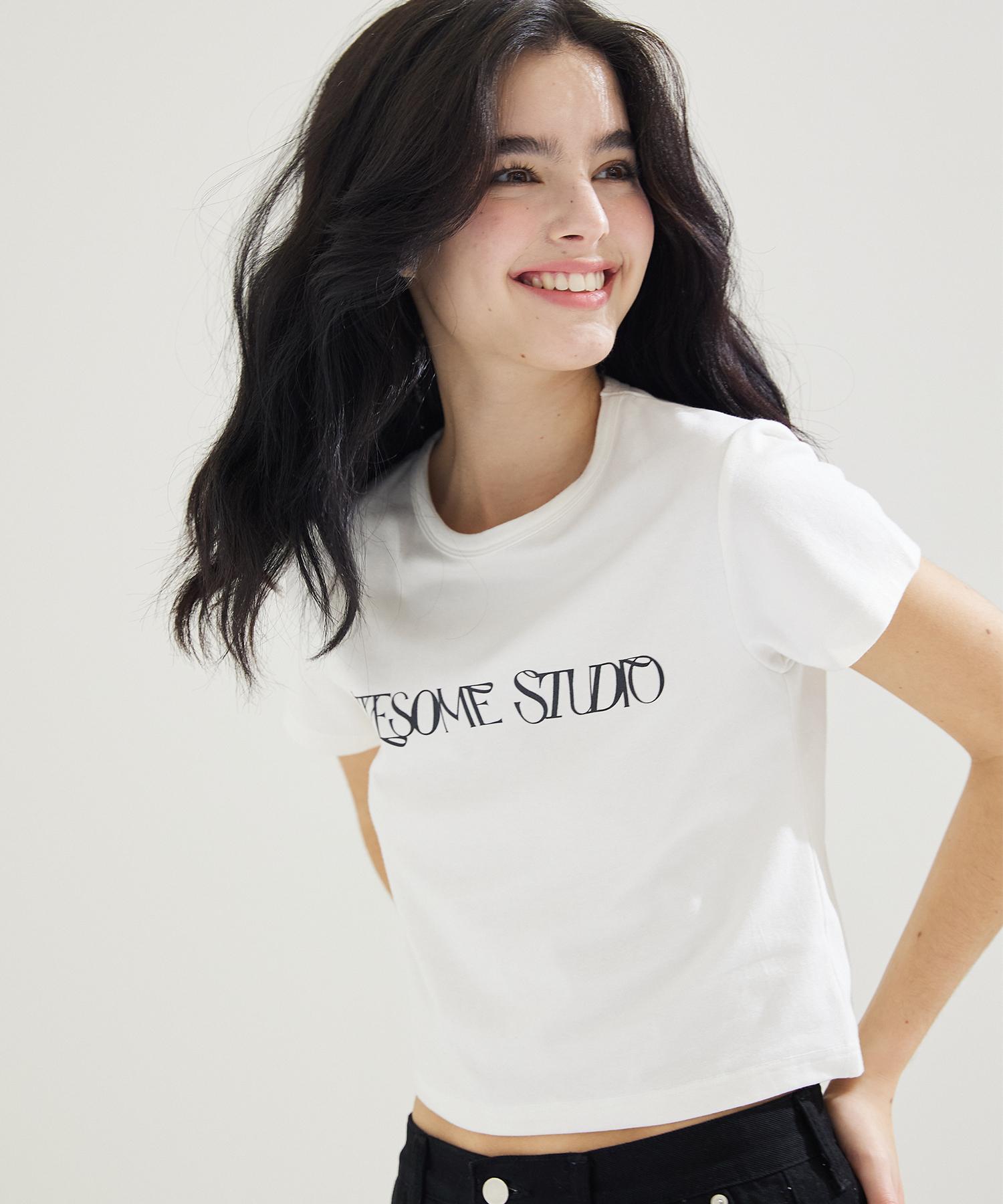 Awesome Studio Awesome Logo Crop Slim Fit Short Sleeve T-Shirt Ivory Free