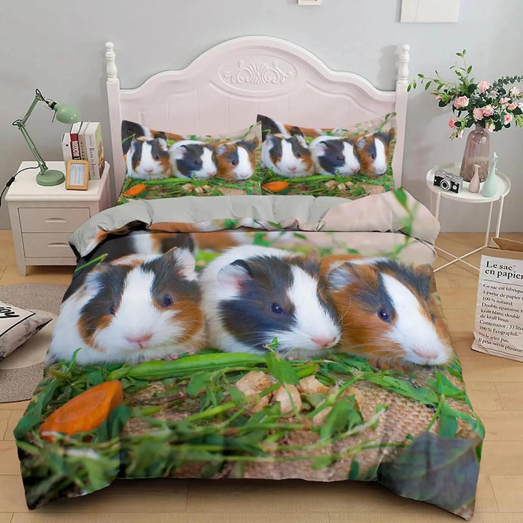 Guinea Pig Duvet Cover Set King Size Cute Guinea Pig Comforter Cover Rodent Breeds Bedspread Cover Animal Print Bedding Sets