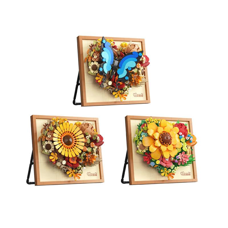 3D Decorative Painting Arts Mini Block Butterfly Flower Moon Photo Frame Idea Construction Building Bricks Toys For Kids Gifts