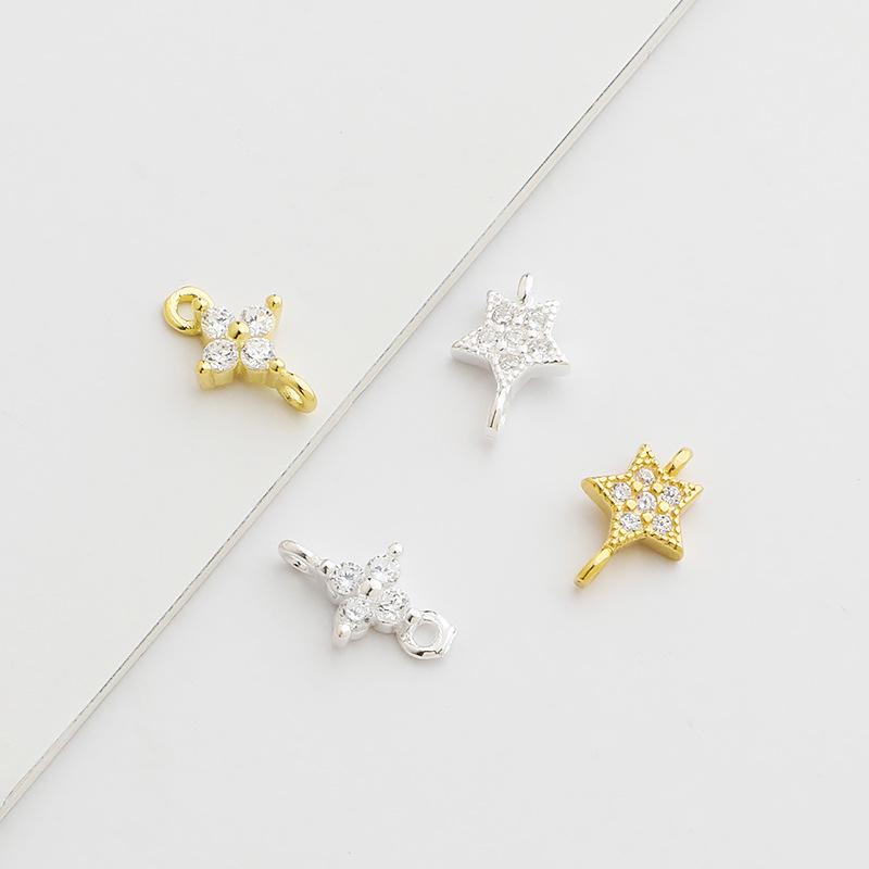 Handmade S925 Sterling Silver Double Circle Star and Diamond Cross Pendant Necklace/Bracelet Accessory