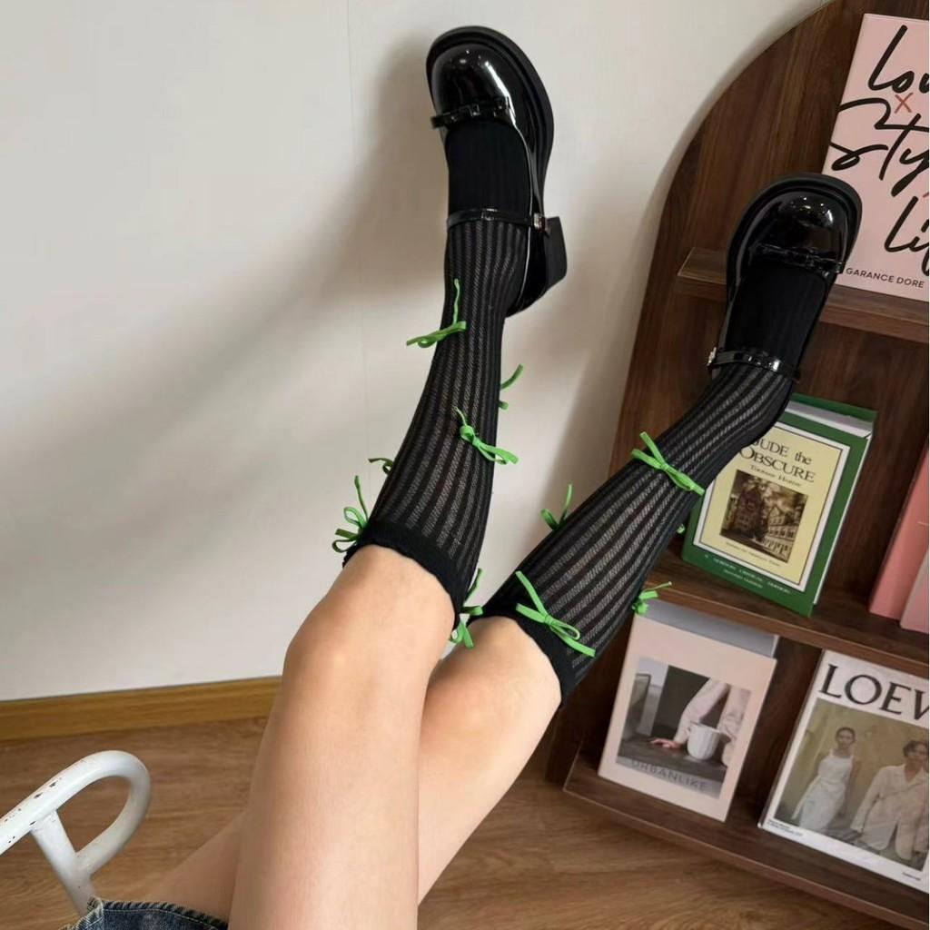 Summer Girl Mesh Striped Bow Ankle Socks With Breathable Fabric For Casual Wear