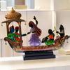 Ethnic Tribal Boat with Dancing Musicians Showpiece - 15x18 Inch Home Décor with Wooden Base - Gift for Housewarming, Festivals, Weddings