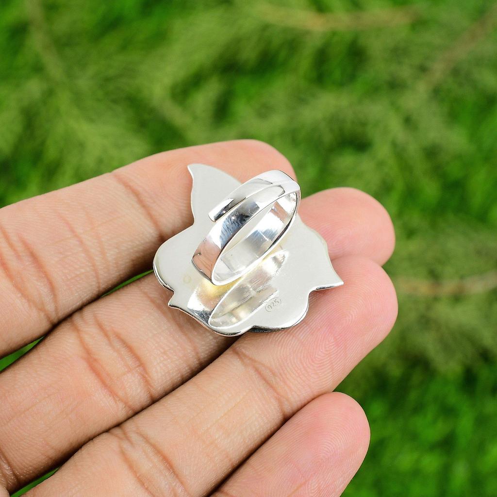 Sterling Silver Round Black Onyx Stone Promise Statement Flower Root Chakra Ring