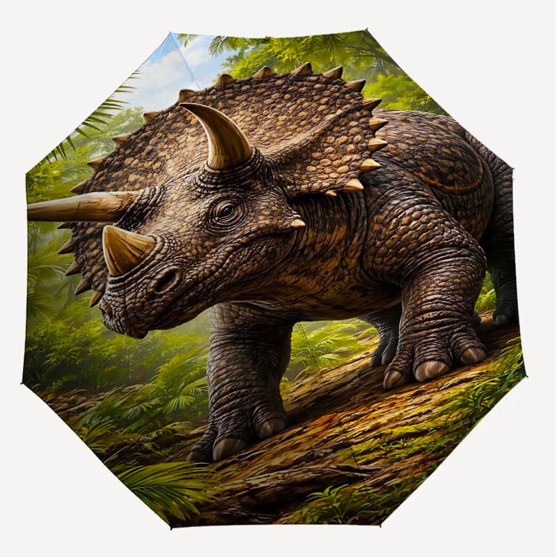 1PC Triceratops Jungle Umbrella-8-Rib Reinforced Portable Folding Travel Suitable for All Seasons Outdoor Daily Use -J0324