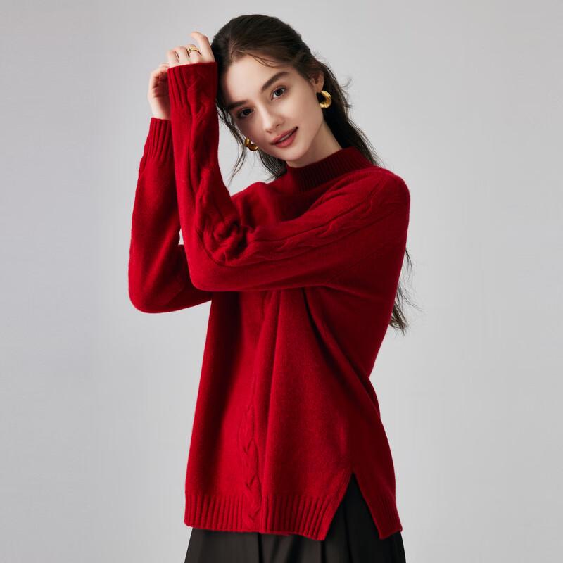 Paluo 2025 Autumn/Winter Women's 100% Cashmere Semi-High Collar 3D Cable Knit Sweater