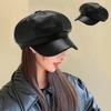 Women's Faux Leather Beret Leather Baker Hat
