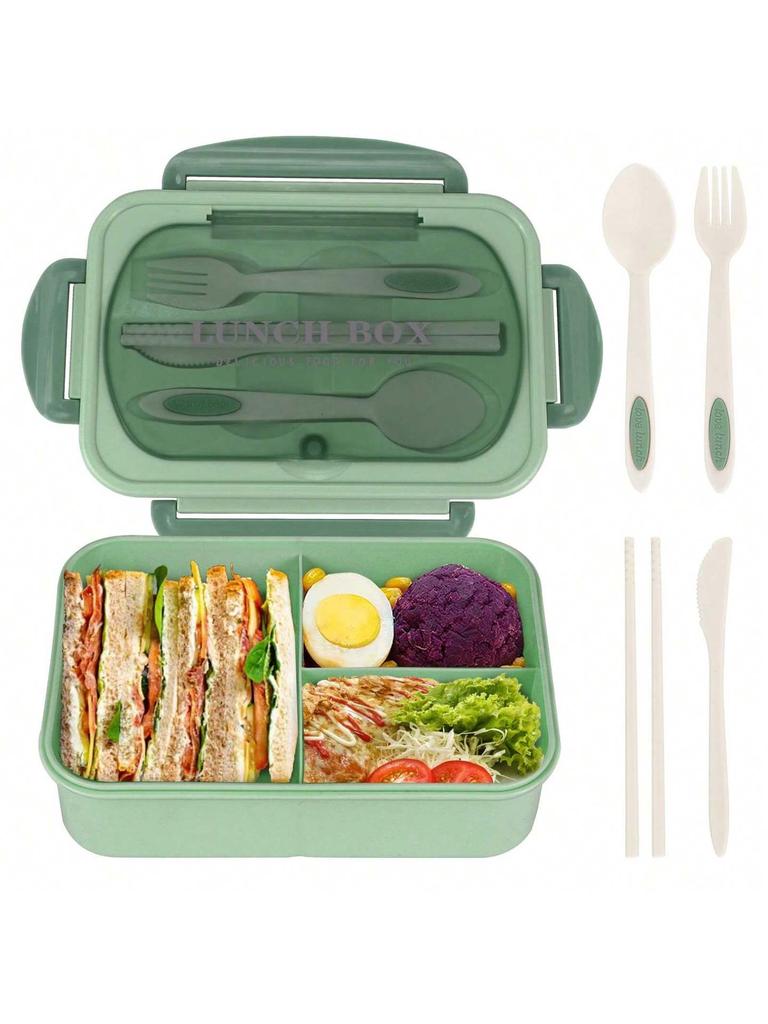 1Pc Bento Box Adult Lunch Box featuring 4 CompartmentsUtensils Sauce Jar Muffin Liners MicrowaveDishwasher Safe Back To School