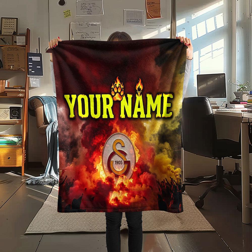 Custom Name,Galatasaray SK Printed Flannel Blanket, soft throw for bedroom sofa, washable, Christmas present, great gift.