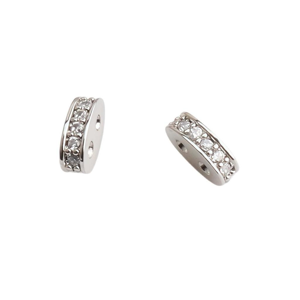 18K Gold Plated Double Hole Spacer Beads with Micro Zircon for DIY Jewelry