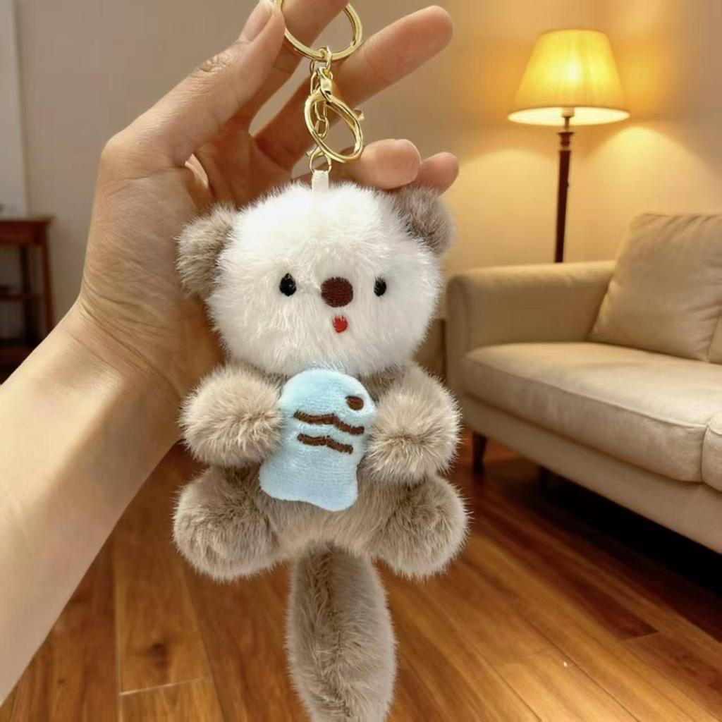 Cute Otter Plush Keychain: Fish-Hugging Doll Ornament