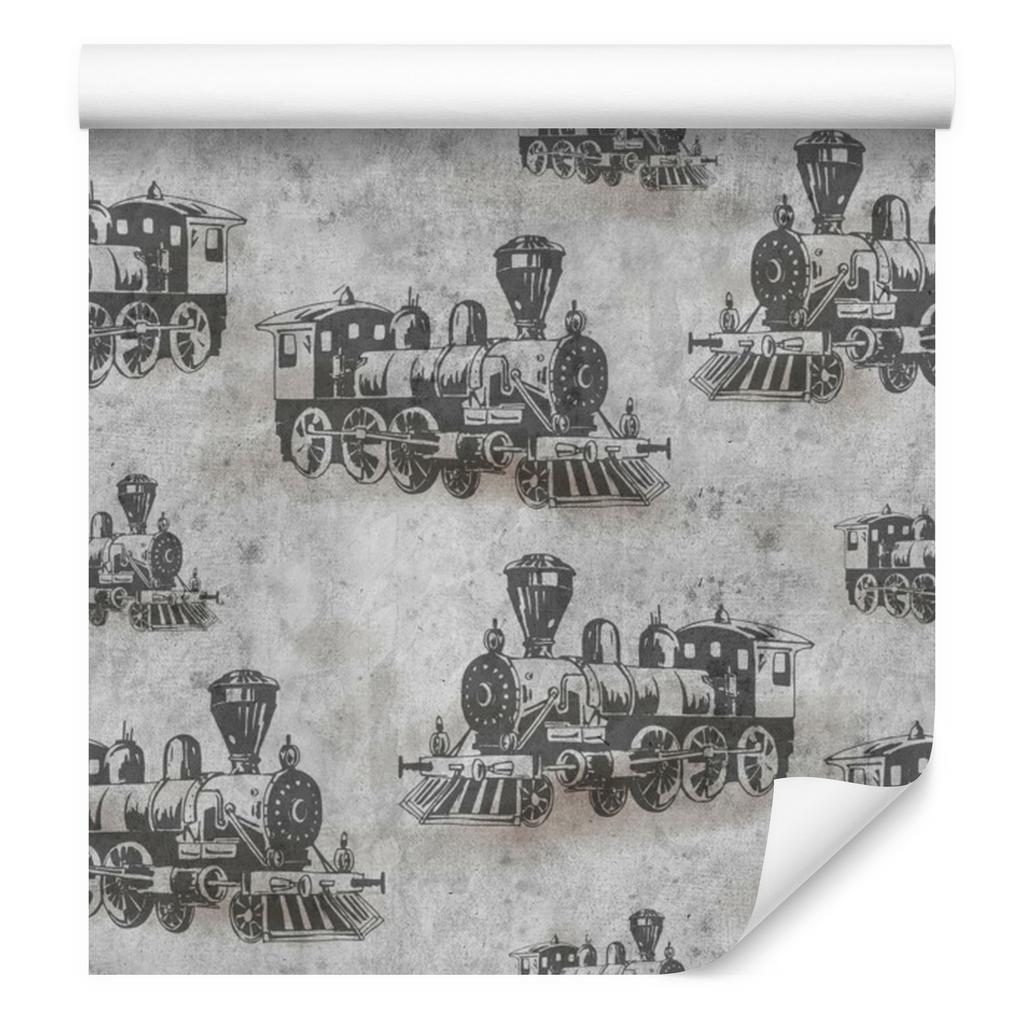 Vintage Locomotive Wallpaper in Front of Concrete in Vintage Style 50x1000