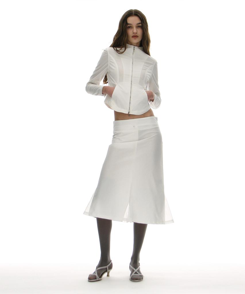 Partimento Woman Mesh Layer Gored Midi Skirt_White