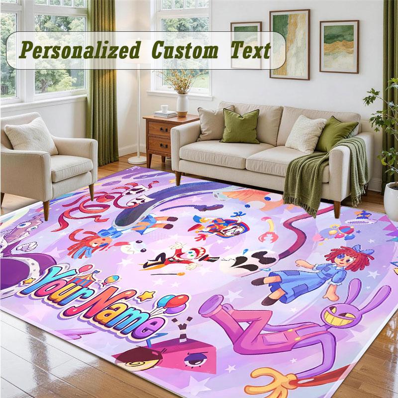 Crystal Velvet Square Rug Custom NameThe Amazing Digital Circus Pattern Non Slip Home Floor Decor Rug