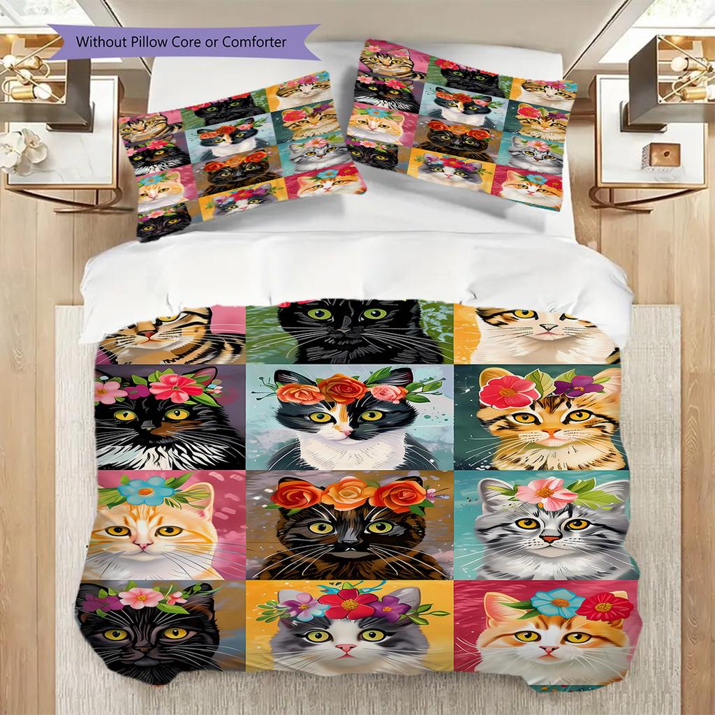 Set Copripiumino Trapuntato con Fantasia Gattini Federa Decorazione per la Casa Regalo di Compleanno (1 * copripiumino + 2 * federa, senza nucleo)