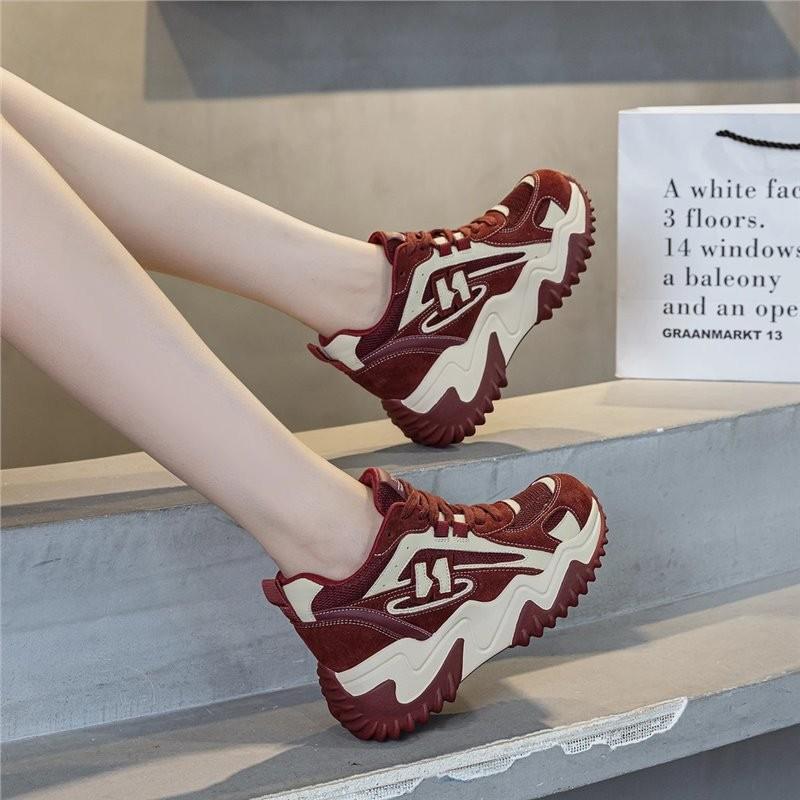 Inner height increase CM dad shoes, female real soft leather autumn and winter new versatile thick-soled muffin casual shoes