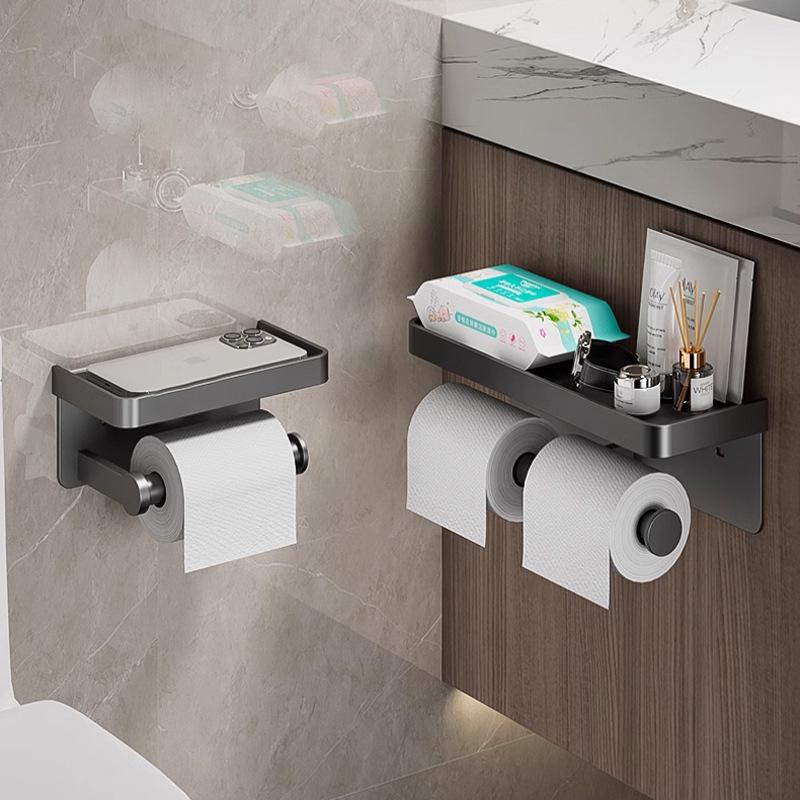 Toilet Paper Holder: No-Punch Roll Hanger - Sanitary Paper Storage Box for Bathroom