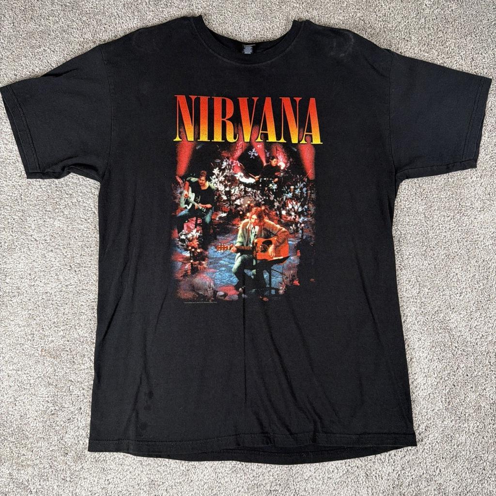 Maglietta Nirvana Uomo L Nera Unplugged in New York Retro Tee M&O Knits 2019 Grunge