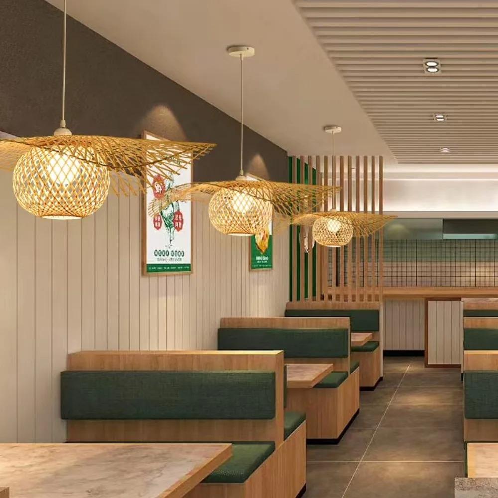 45/55/75CM Bamboo Pendant Lights E27 Lamp Fixtures Hanging Ceiling Light Bamboo Chandelier for Restaurant Home Bar Cafe Bedroom