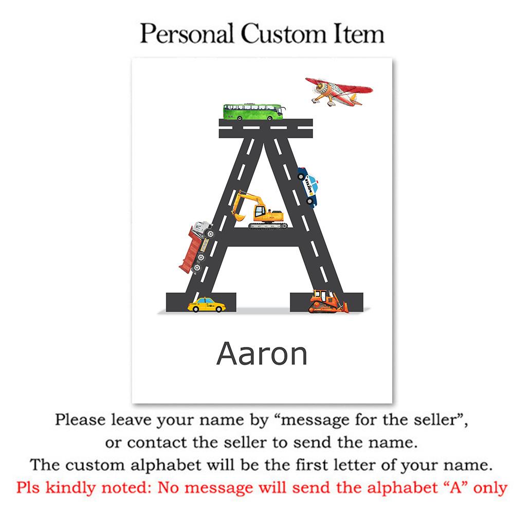 Customized Name Nursery Wall Art Personalized Wall Poster Print Traffic Car Letter Canvas Painting Pictures Kids Baby Room Decor