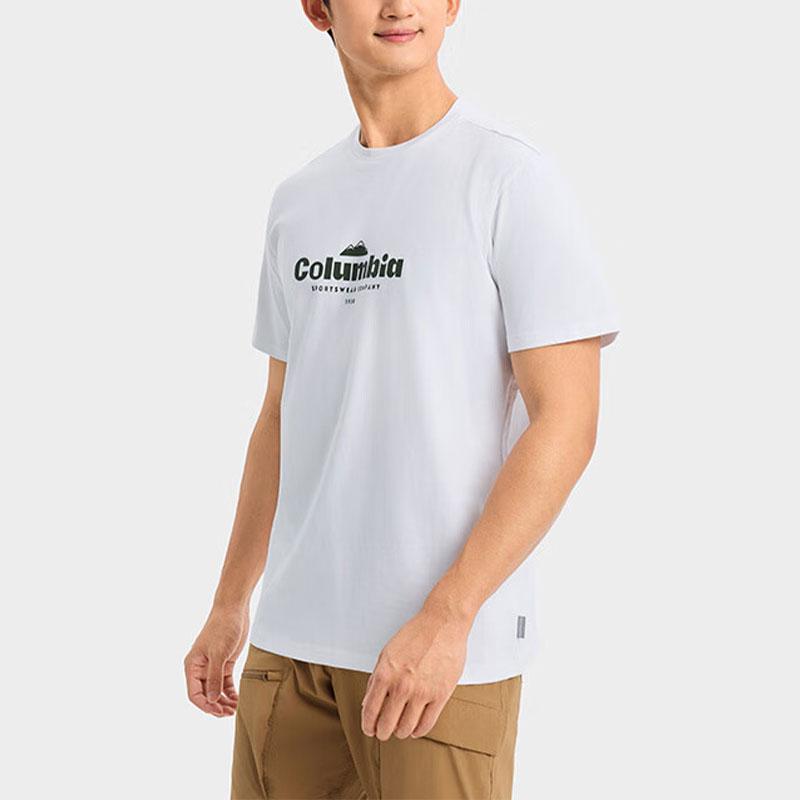 Columbia Letter Pattern Printed Round Neck Sports Short Sleeve T-Shirt Men T-Shirts White AE2306-101