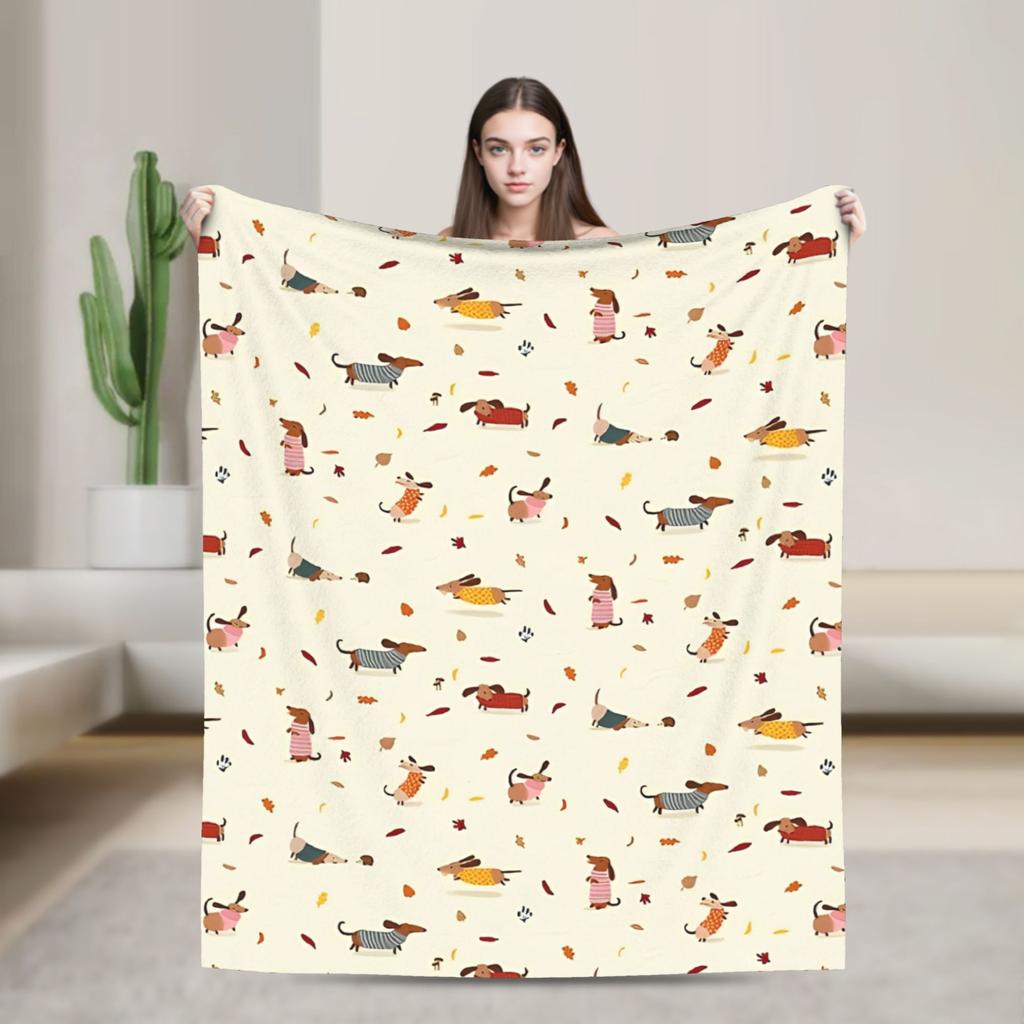 Cartoon Dackel Hund Decke Fleece Herbst/Winter Atmungsaktiv Warm Überwurfdecken für Bettwäsche Outdoor Teppich Stück