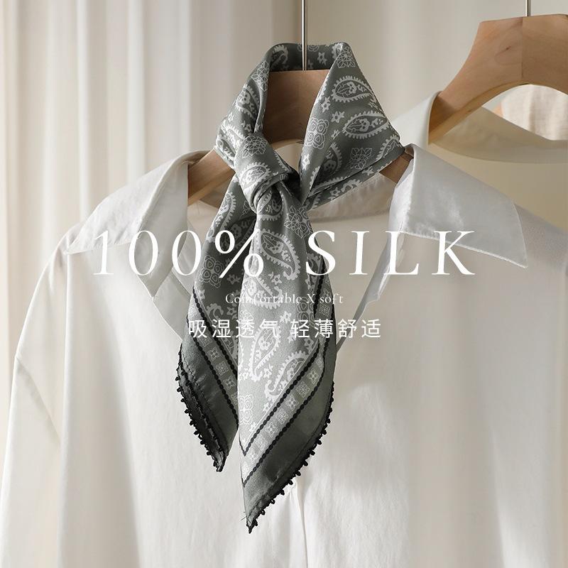 Paisley Jacquard 16 Mmi Silk Square Scarf Green Cashew White Shirt Perfect Match Multi-use Decorative Scarf