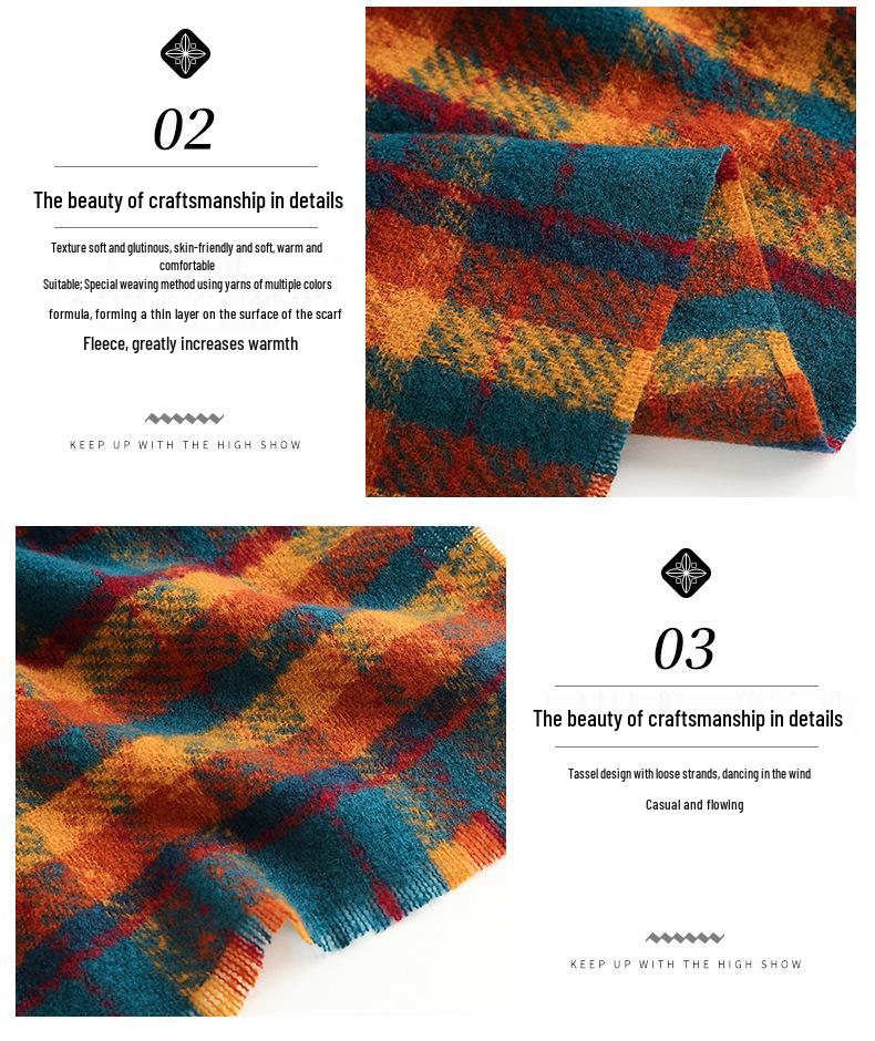 Women's Fashionable Plaid Scarf - 2025 Korean Style Warm Faux Cashmere Autumn/Winter Shawl