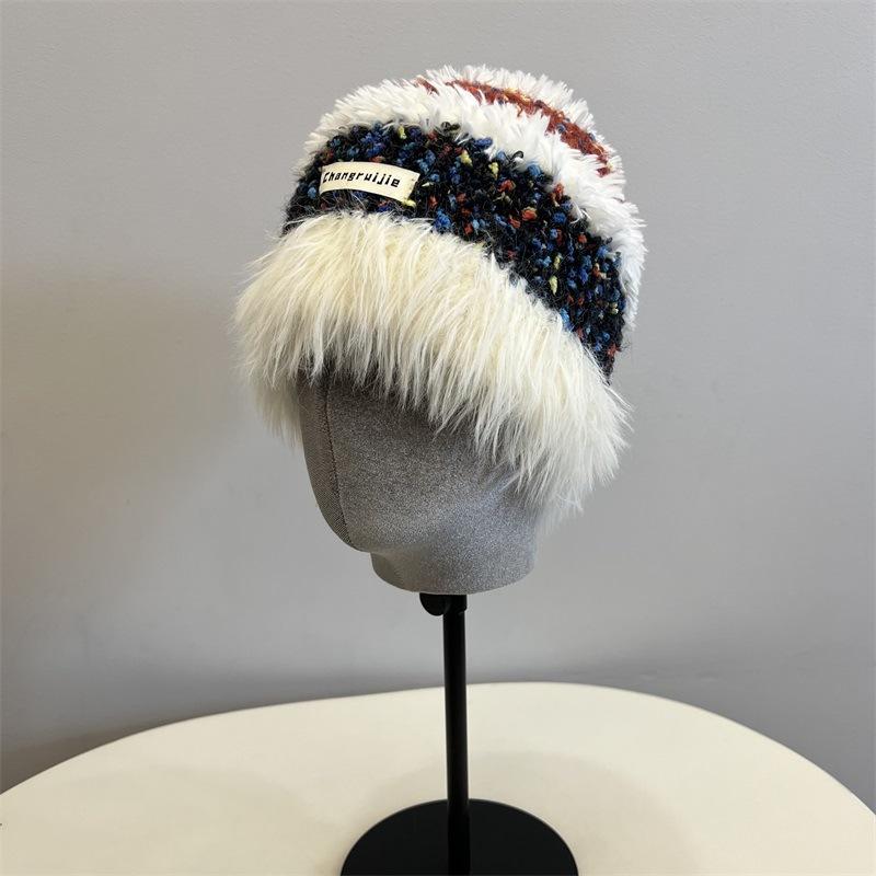 

Hat winter new personalized color striped knitted pullover hat ladies college wind warm wool hat tide M（56-58cm） рожевий
