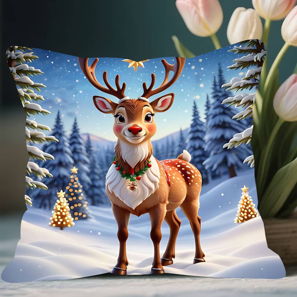 

Christmas R-rein-deer Pillow Case Removable Washable Cushion Cover – All-Season Soft Linen 12x12Inch