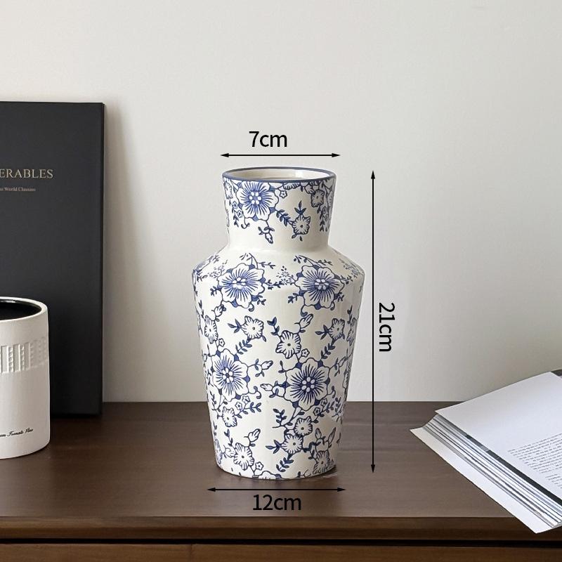Vintage Keramiske Blomster vaser Retro Pastorale Ottekantet Vase Hydroponisk Blomsterpotte Æstetisk Dekorativ Vase Blomsterarrangement
