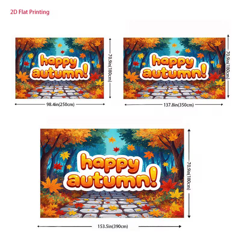 2D Autumn Forest Backdrop Happy Autumn Maple Leaf Stone Path Background for Harvest Party Banner