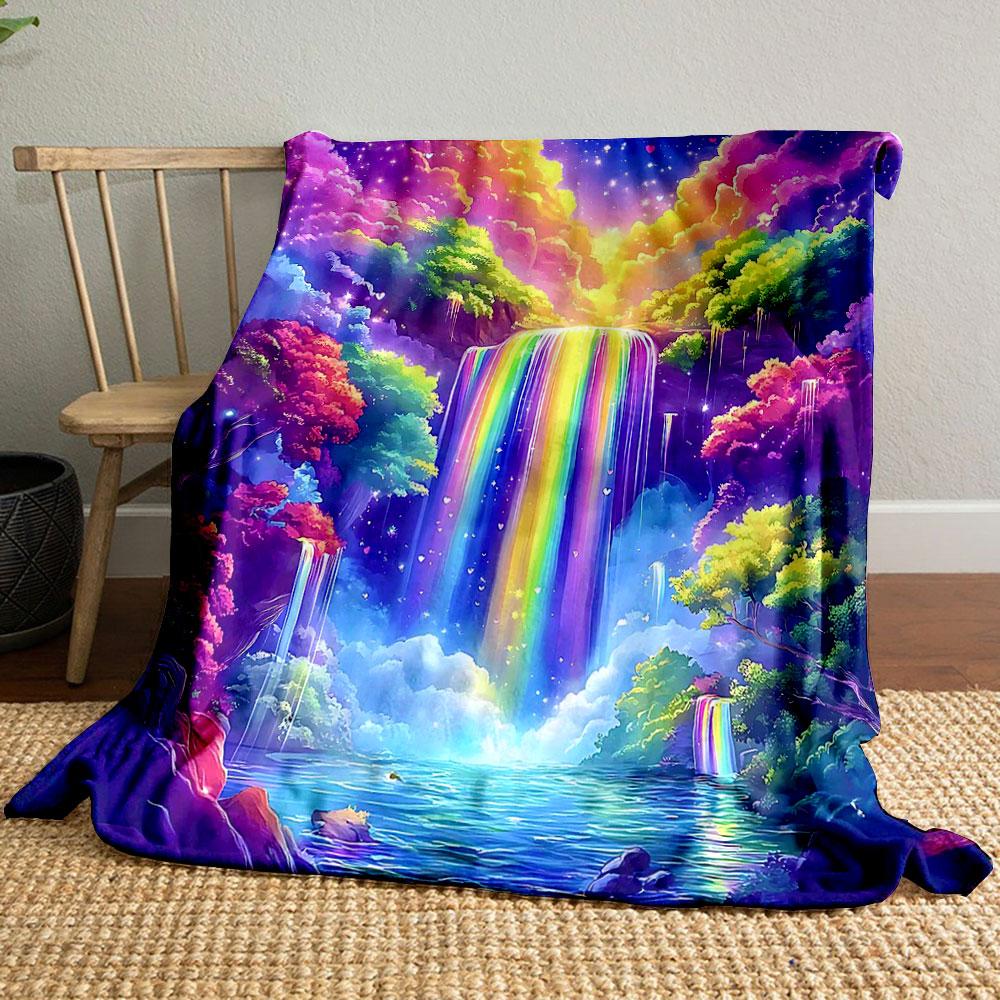 Colorful Fantasy Rainbow Waterfall Scene print blanket soft and cozy perfect for the living room bed sofa or a nap,gift