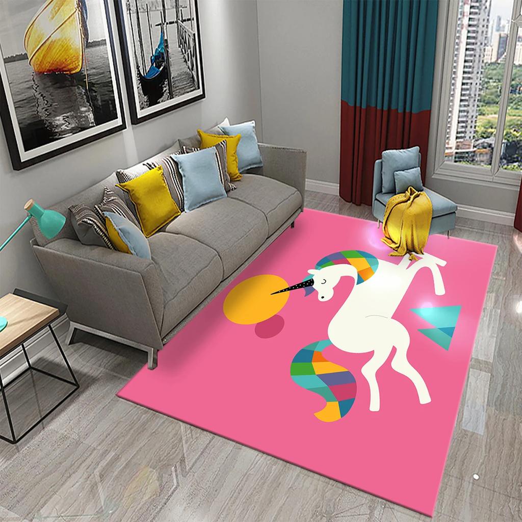 Cartoon Lovely Unicorn Print Carpet Kids Playroom Play Carpet Living Room Bedroom Bathroom Beautiful Non-slip Carpet Home Decor