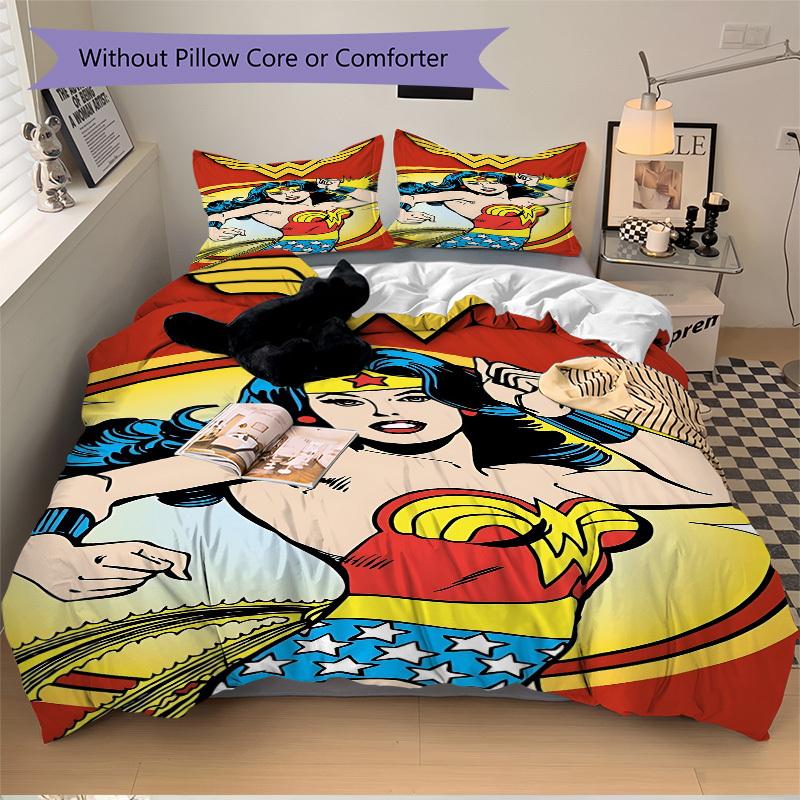 3pcs Wonder Woman, Superhero Cover Set,Soft Comfortable Duvet Cover,Guest Room (1*Duvet Cover + 2*Pillowcases, Without Core) yy251024052