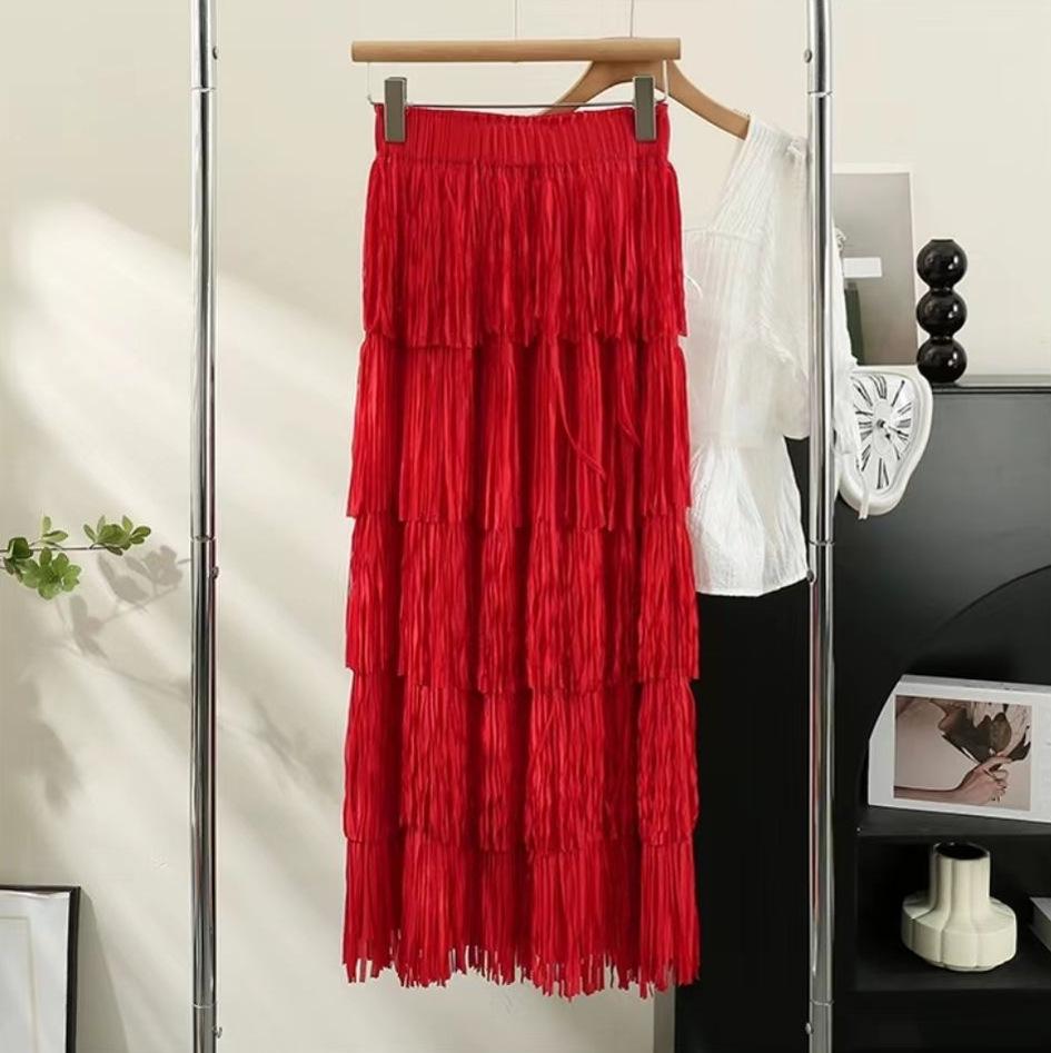 Women's High-End Pleated Fringe Skirt: New Summer Layered Cake Design, Slimming Hip-Hugging Fit