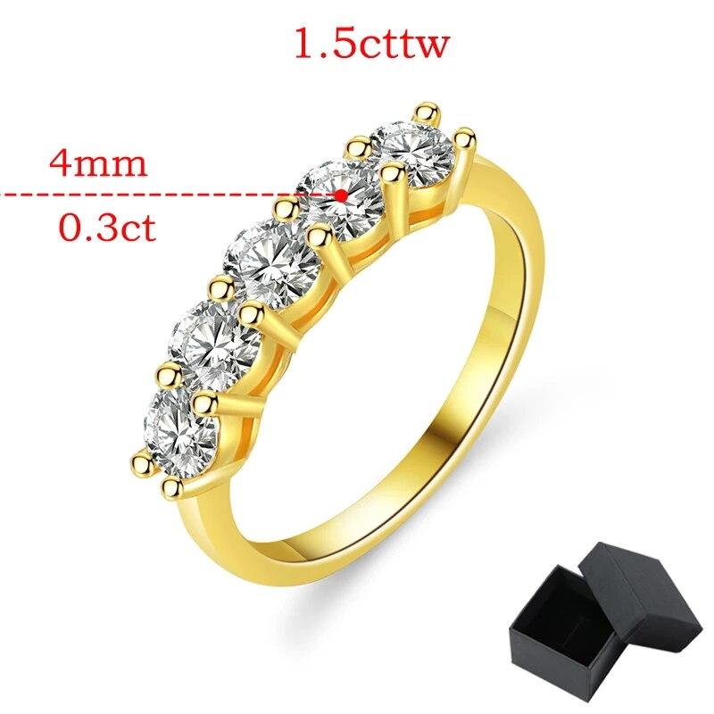 14k Gold Plated 1.5CTTW Real Moissanite Diamond Rings for Women 1/3 Eternity Bands S925 Sterling Silver Fine Jewelry GRA