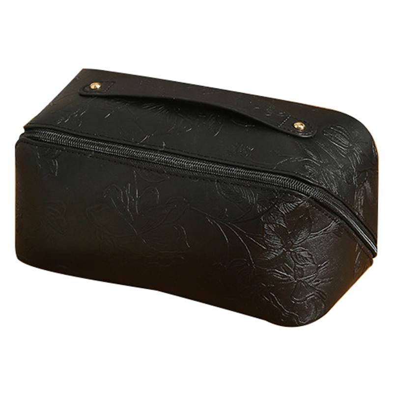 Retro PU Leather Cosmetic Bag Printing Design Travel Toiletries Storage Bag