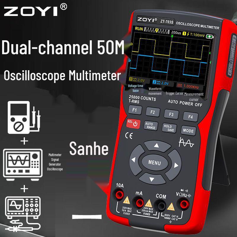 

ZOYI ZT-703S 3-в-1 Двоканальний осцилограф та Високоточний багатофункціональний мультиметр з генератором сигналів. Dual Probe