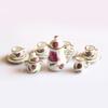 1/12 Dollhouse Miniature Dining Ware Porcelain Tea Set Dish Cup Plate Pot 15Pcs White+Pink/Green
