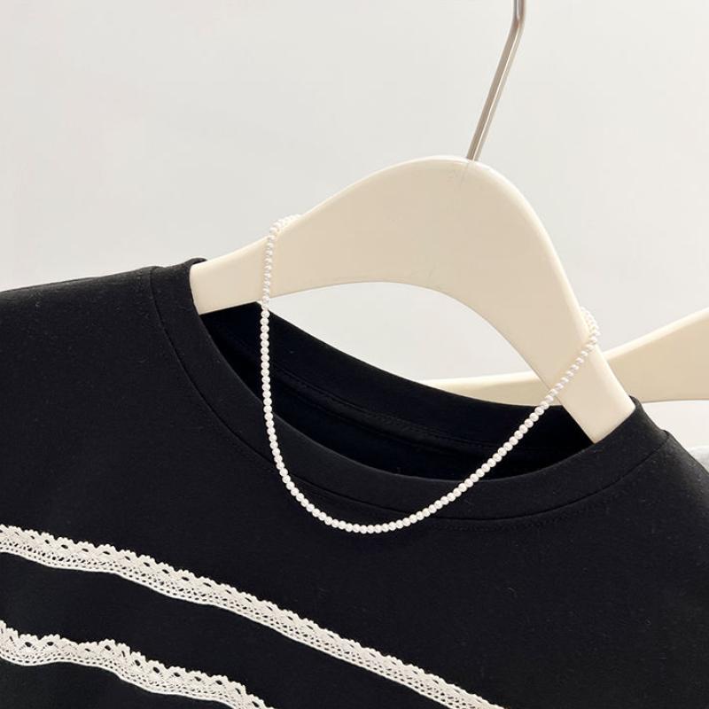 Zimní podzimní elegantní krajkové prošívání falešné dvoudílné tričko s dlouhým rukávem, halenka, dámské v novém designu s mašlí, sladké tričko se spodním dílem
