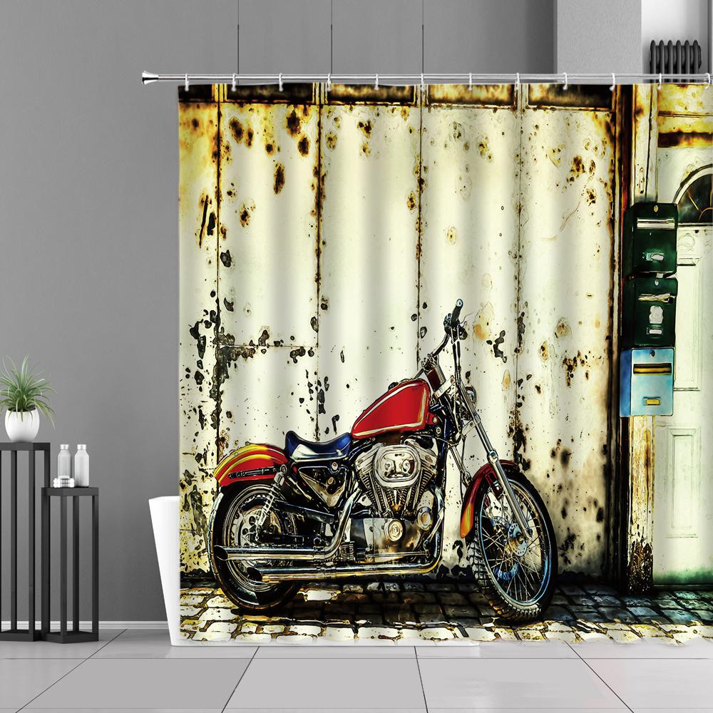 Tende da Doccia per Moto Retrò Tenda da Bagno Impermeabile con Fantasia Auto da Corsa Classica Arte Sport Estremi Decorazione per la Casa Tessuto da Parete