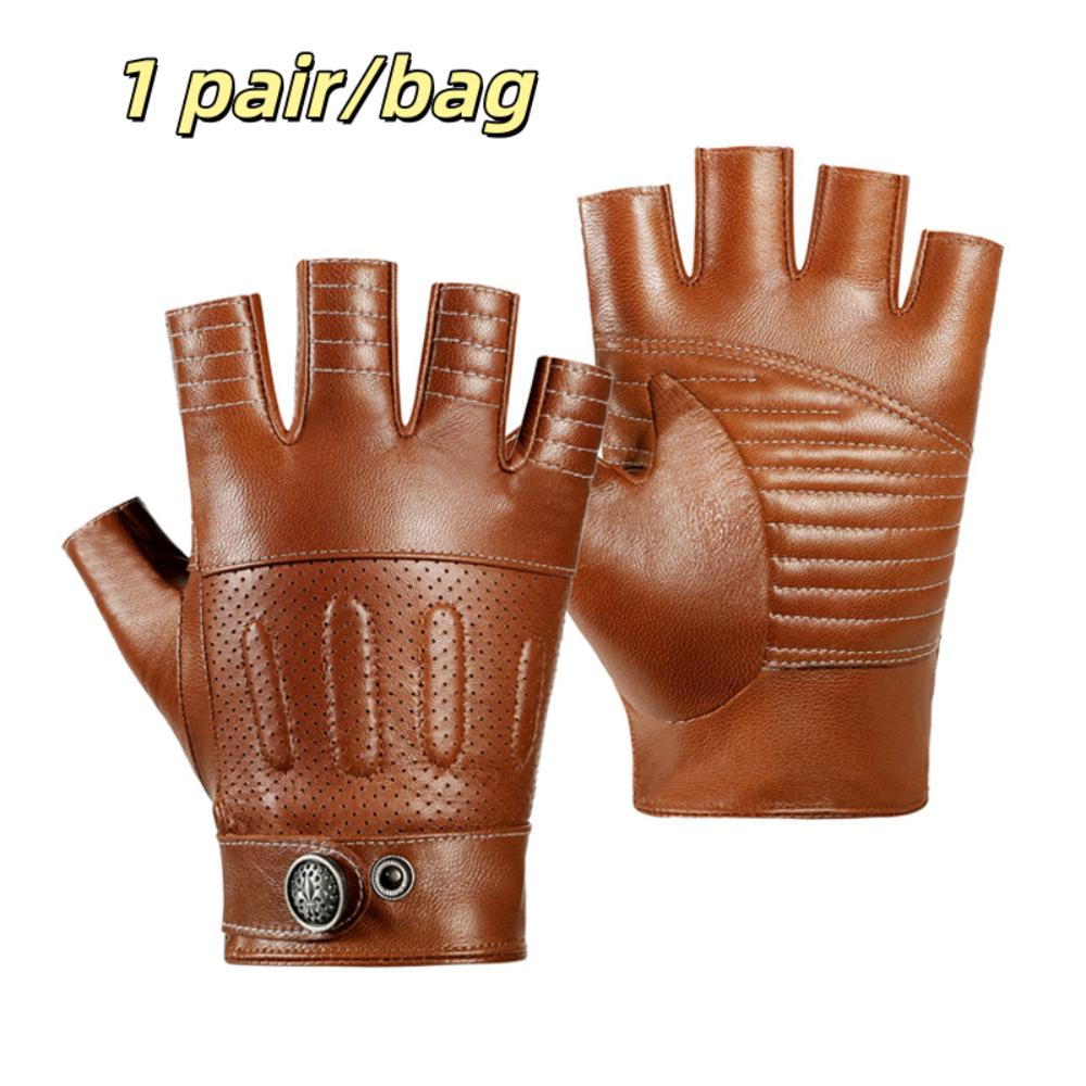 

Lightweight Design Half Finger Gloves Genuine Leather Gloves Daily Outdoor Use XL коричневый