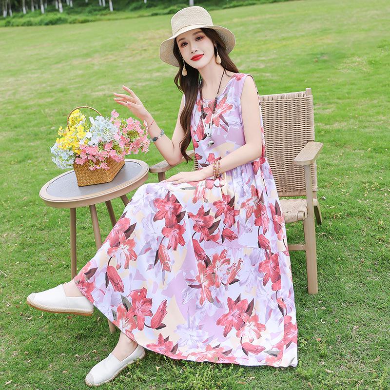 

Summer Printed Plus Size Mid-Length Dress - Slimming Seaside Vacation Style 2026 5XL (165-180 jin)