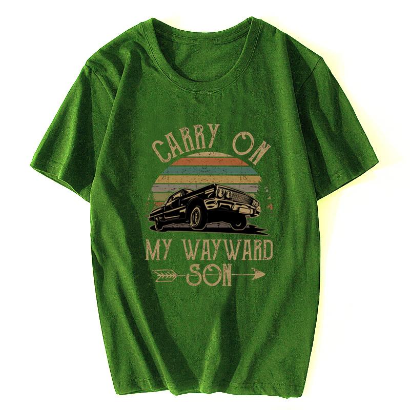 T-shirt Surnaturel Vintage Homme Carry On My Wayward Son Gris Foncé T-shirt Unique Coton T-shirt Streetwear